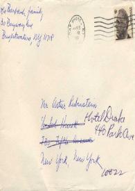 Portada:Tarjeta dirigida a Arthur Rubinstein. Nueva York, 06-01-1968