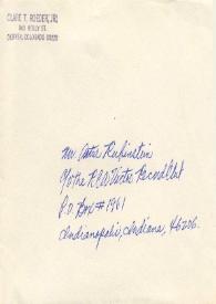 Portada:Tarjeta dirigida a Arthur Rubinstein. Denver (Colorado), 28-01-1968