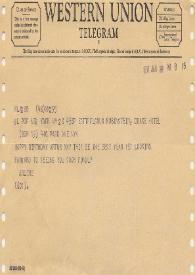 Portada:Telegrama dirigido a Arthur Rubinstein. Pittsburgh (Pennsylvania), 27-01-1969
