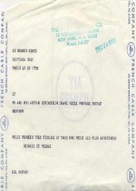 Portada:Telegrama dirigido a Arthur Rubinstein. París (Francia), 24-12-1969