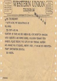 Portada:Telegrama dirigido a Arthur Rubinstein. Washington, 29-01-1969