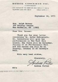 Portada:Carta a Ralph Brower. Nueva York, 14-09-1973
