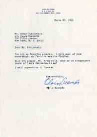 Portada:Carta dirigida a Arthur Rubinstein. San Juan (Puerto Rico), 23-03-1971