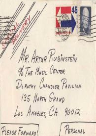 Portada:Carta dirigida a Arthur Rubinstein. Hollywood (California), 24-03-1971