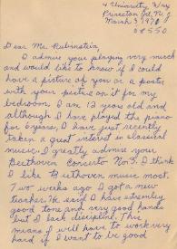 Portada:Carta dirigida a Arthur Rubinstein. Princeton, 03-03-1971