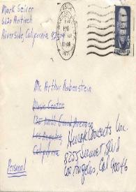 Portada:Carta dirigida a Arthur Rubinstein. Riverside (California), 15-03-1971