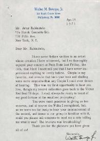 Portada:Carta dirigida a Arthur Rubinstein. Philipsburg (Pensilvania), 19-04-1971