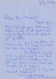 Portada:Carta dirigida a Clara H. Clemans. Nueva York, 14-07-1975