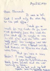 Portada:Carta dirigida a Clara H. Clemans. Nueva York, 25-04-1976