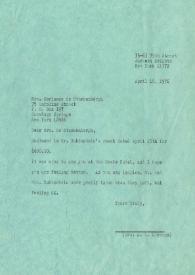 Portada:Carta dirigida a Marianne de Stuckenbergh. Nueva York, 10-04-1976