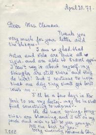 Portada:Carta dirigida a Clara H. Clemans. Nueva York, 20-04-1977
