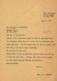 Portada:Carta dirigida a Marianne de Stuckenbergh. Nueva York, 04-04-1977