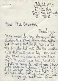 Portada:Carta dirigida a Clara H. Clemans. Nueva York, 22-07-1977