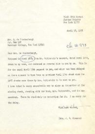 Portada:Carta dirigida a Marianne de Stuckenbergh. Nueva York, 18-04-1978