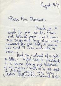 Portada:Carta dirigida a Clara H. Clemans. Nueva York, 15-08-1978