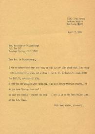 Portada:Carta dirigida a Marianne de Stuckenbergh. Nueva York, 07-04-1980