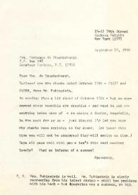 Portada:Carta dirigido a Marianne de Stuckenbergh. Nueva York, 29-09-1980