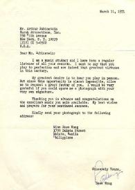 Portada:Carta dirigida a Arthur Rubinstein. Manila (Filipinas), 11-03-1971