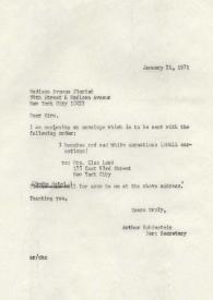 Portada:Carta dirigida a Madison Avenue Florist. Nueva York, 21-01-1971