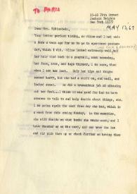 Portada:Carta dirigida a Aniela Rubinstein. Nueva York, 13-05-1967