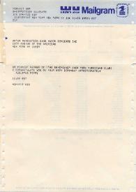 Portada:Telegrama dirigido a Arthur Rubinstein. Nueva York, 28-01-1975