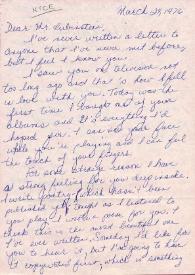 Portada:Carta dirigida a Arthur Rubinstein. Nueva York, 24-03-1976
