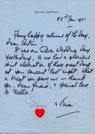 Portada:Carta dirigida a Arthur Rubinstein, 28-01-1971