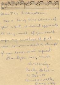 Portada:Carta dirigida a Arthur Rubinstein. Williamsbourg (Virginia), 23-06-1980