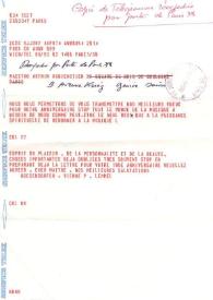 Portada:Telegrama dirigido a Arthur Rubinstein. París (Francia), 03-02-1982