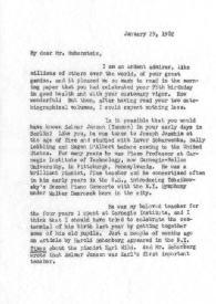 Portada:Carta dirigida a Arthur Rubinstein. Pittsburgh, 29-01-1982