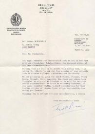 Portada:Carta dirigida a Arthur Rubinstein. Sun Valley (Idaho), 08-03-1972