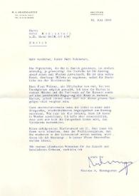 Portada:Carta dirigida a Arthur Rubinstein. Zurich, 19-06-1970