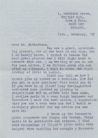 Portada:Carta dirigida a Arthur Rubinstein. Inglaterra, 29-02-1982
