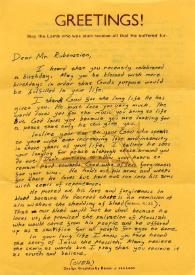 Portada:Carta dirigida a Arthur Rubinstein. Buffalo Grove (Ilinois)