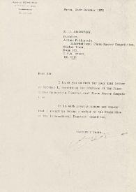 Portada:Carta a J. Bistritzky. París (Francia), 24-10-1972