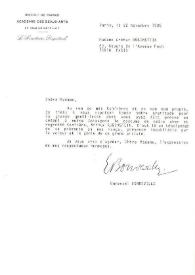 Portada:Carta dirigida a Aniela Rubinstein. París (Francia), 22-11-1985