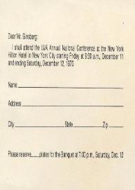 Portada:Carta dirigida a Edward Ginsberg. Nueva York, 12-12-1970