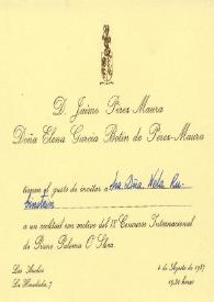 Portada:Tarjeta de invitación dirigida a Aniela Rubinstein. Santander, 04-08-1987