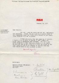 Portada:Carta dirigida a Arthur Rubinstein. Nueva York, 18-01-1977