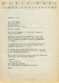 Portada:Carta dirigida a C. H. Clemans  (Secretaria de Arthur Rubinstein). Cincinnati (Ohio), 26-01-1977