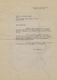 Portada:Carta dirigida a Claude Bardot. París (Francia), 31-10-1973