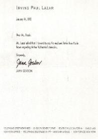 Portada:Carta dirigida a Seth E. Frank. Nueva York, 14-01-1972