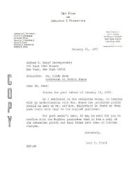 Portada:Carta dirigida a Lindy Hess (Ayudante de Judith Jones). Nueva York, 31-01-1973