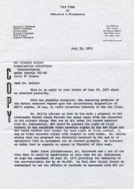 Portada:Carta dirigida a Michael Rainer. Nueva York, 10-07-1973