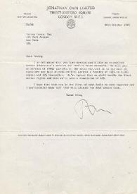 Portada:Carta dirigida a Irving Paul Lazar (Agente Literario). Londres (Inglaterra), 20-10-1972