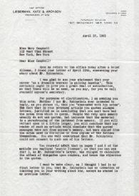 Portada:Carta dirigida a Mary Campbell. Nueva York, 17-05-1961