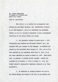 Portada:Carta dirigida a Arthur Rubinstein. Nueva York