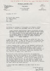 Portada:Carta dirigida a Irving Paul Lazar. Londres (Inglaterra), 28-12-1971