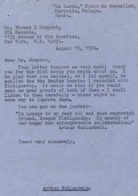 Portada:Carta dirigida a Thomas Shepard. Marbella, Málaga (España), 19-08-1976
