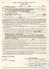Portada:Contrato entre Arthur Rubinstein y  Hollywood Bowl Association para un concierto